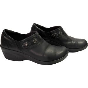 Clarks Marion Helen Black Leather Closed Back Clog Platform Shoes 7